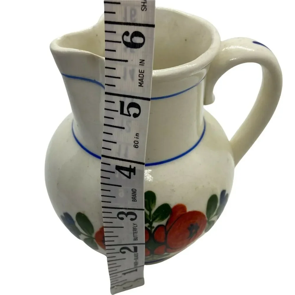 Floral Czech Jug Vase W/ Handle Vtg Multicolor Porcelain Decorative Open 5.5
